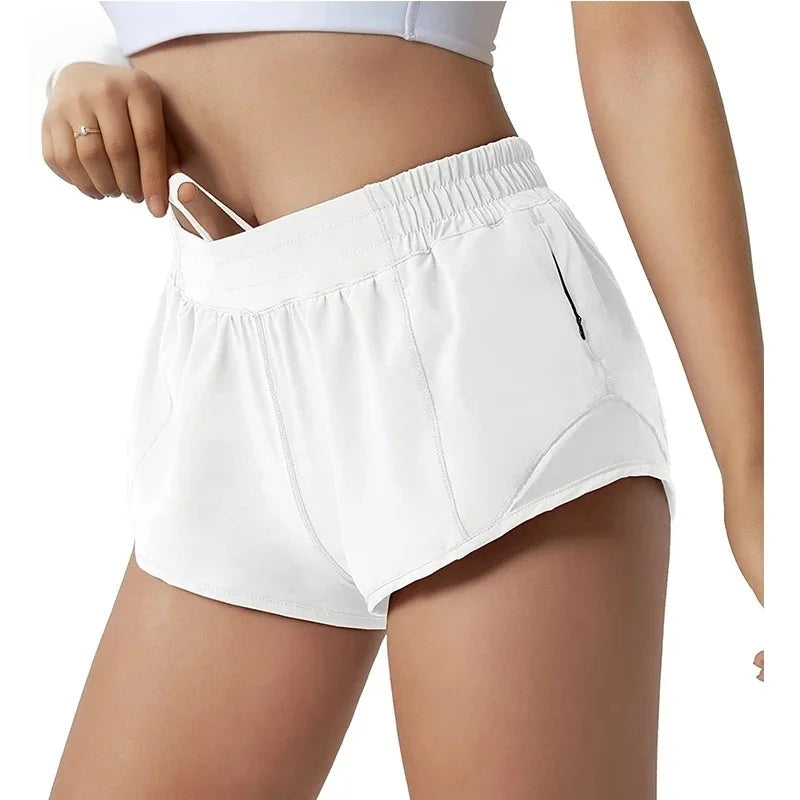 Short de Running Femme Taille Haute – Séchage Rapide avec Poches Zippées