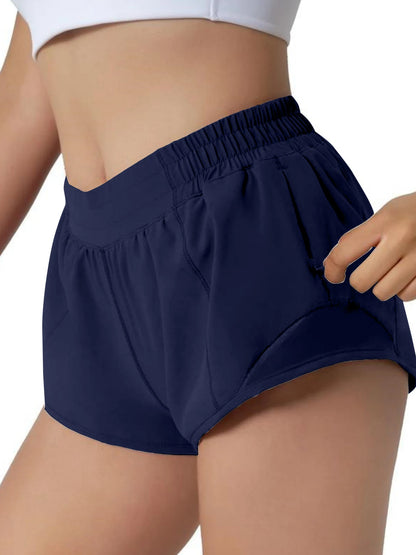 Short de Running Femme Taille Haute – Séchage Rapide avec Poches Zippées